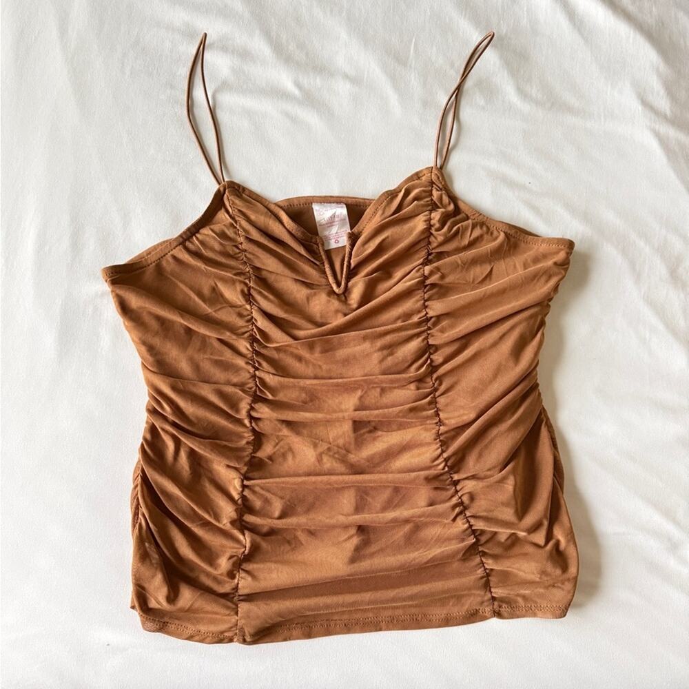 No Boundries  tan ruched tank top with boning size L (11-13)